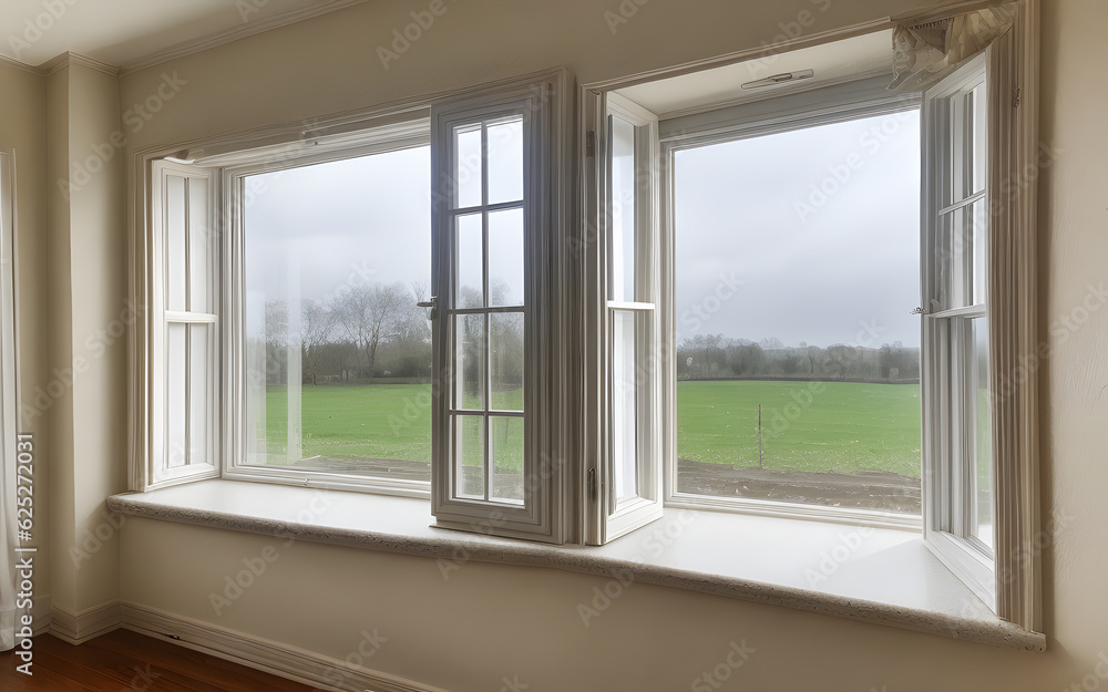 Fototapeta premium Photorealistic view window from indoor. Window for background