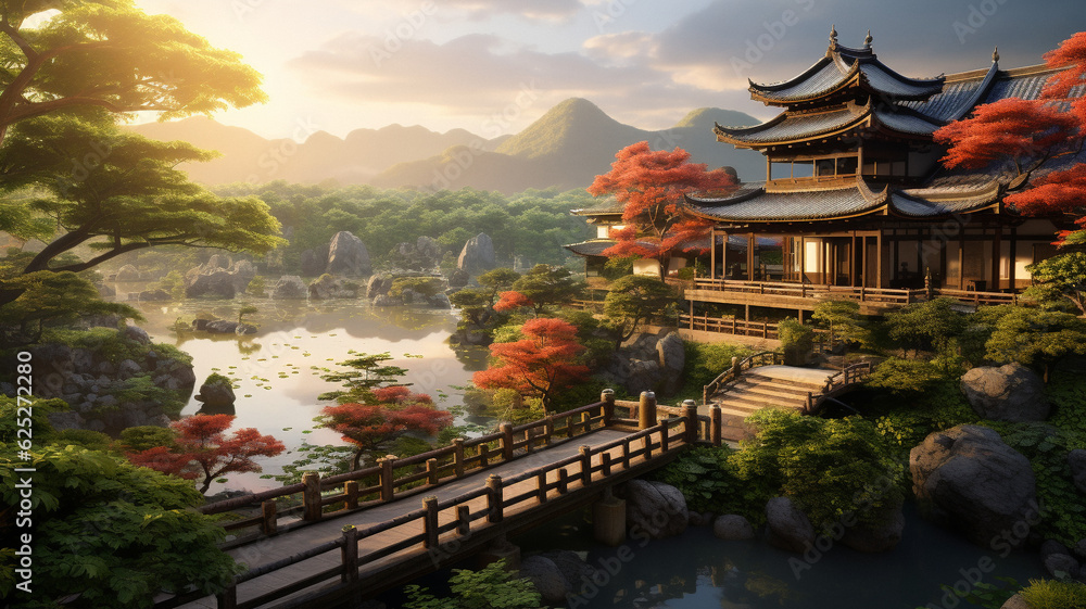 Obraz premium A japanese scenery themed background, created with generative AI technology