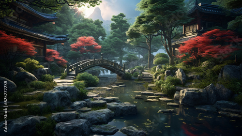 A japanese scenery themed background, created with generative AI technology © Ruben Chase