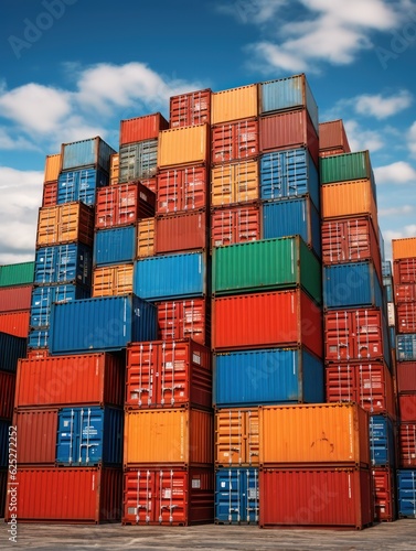 Cargo Containers. Stacked Cargo Containers in Port. Warehouse. Container Loading. Set of Cargo Containers. Logistic Company. Industry and Transportation Concept. Made With Generative AI. 