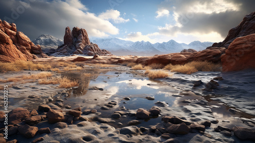 A desert themed scenery background, created with generative AI technology © Ruben Chase