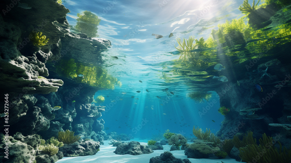 An underwater scenery background, created with generative AI technology