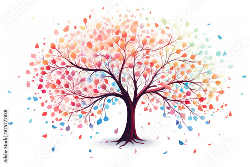 Colorful tree isolated in front of white background. Generative AI.
