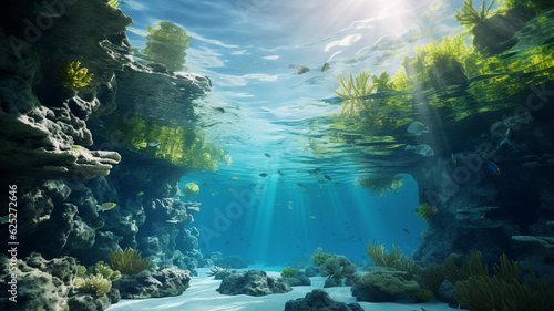 An underwater scenery background, created with generative AI technology