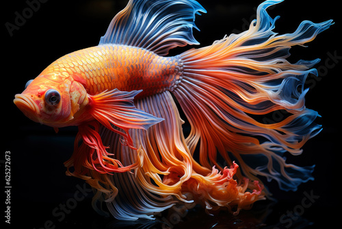 Canvas Print Colorful betta fish isolated on black background, cockerel in aquarium close-up,