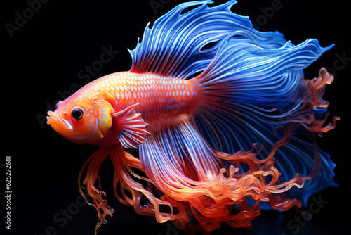 Fotografia Colorful betta fish isolated on black background, cockerel in aquarium close-up,