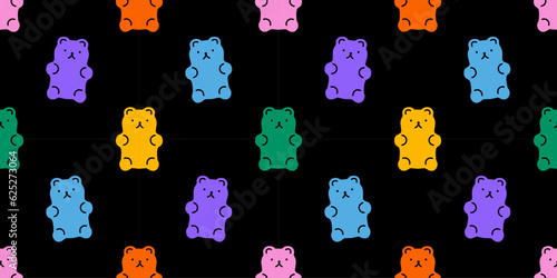 Colorful cute bear cartoon seamless pattern. Retro style candy animal bears wallpaper background. Fun repeat texture print design. 