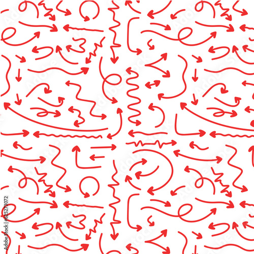 Vector illustration. A set of red arrows with a tip in the form of hearts. Seamless pattern.
