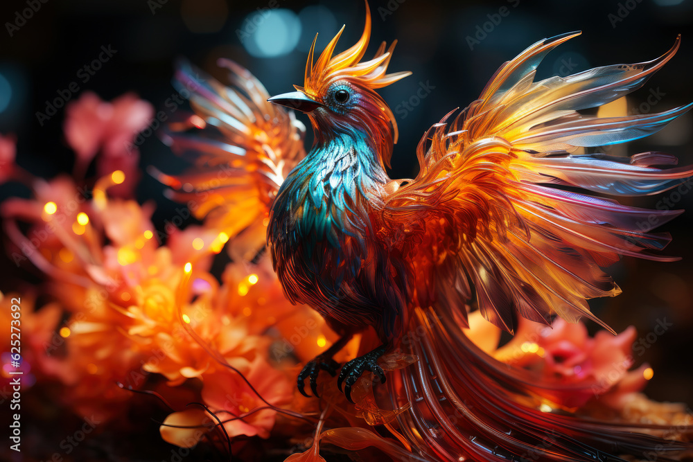 Flaming phoenix firebird with flames and sparks, mythical bird on a fiery background, AI Generated