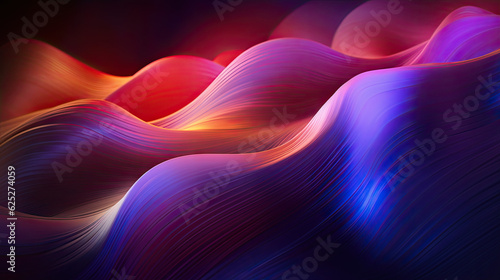 Bright varied light shaping wavy layers, generating a digital waves impression. Generative AI