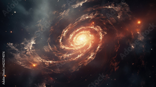 Spiral galaxy with dust lanes creating a mesmerizing cosmic background. Generative AI