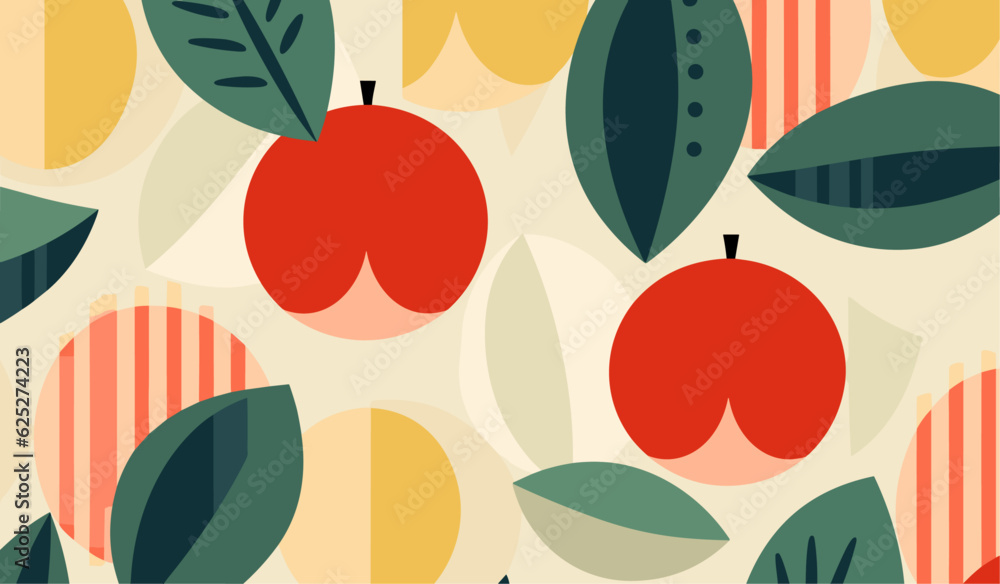Minimalistic Fruit Feast: Abstract Geometric Food Patterns in Vector. Eco-Friendly Agriculture Theme