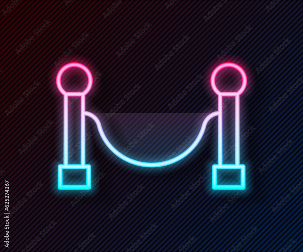 Glowing neon line Rope barrier icon isolated on black background. VIP event, luxury celebration. Celebrity party entrance. Vector Glowing neon line Rope barrier icon isolated on black background. VIP event, luxury celebration. Celebrity party entrance. Vector