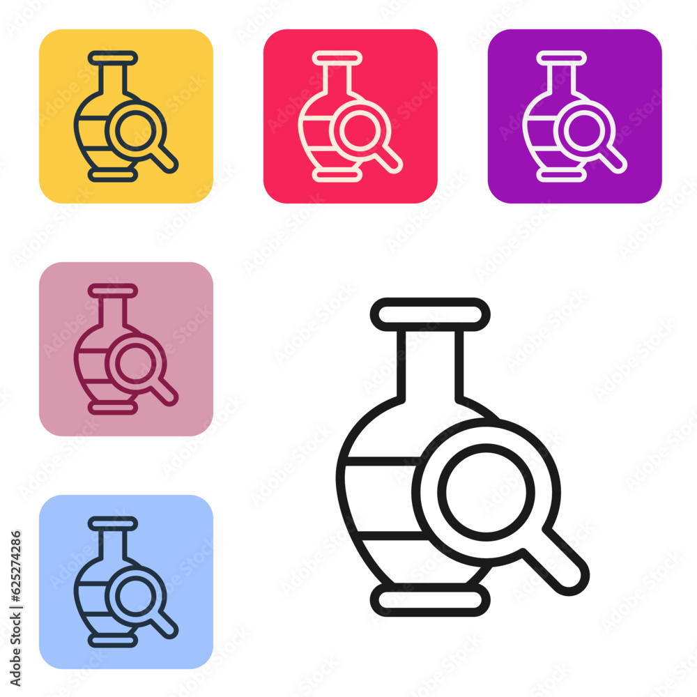 Black line Ancient amphorae icon isolated on white background. Set icons in color square buttons. Vector Black line Ancient amphorae icon isolated on white background. Set icons in color square buttons. Vector