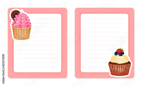 Tasty Cupcake Recipe Card Design with Sweet Dessert Vector Template