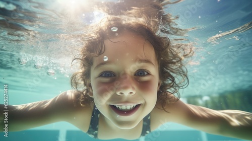 Happy kid have fun in swimm...
