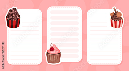Tasty Cupcake Recipe Card Design with Sweet Dessert Vector Template