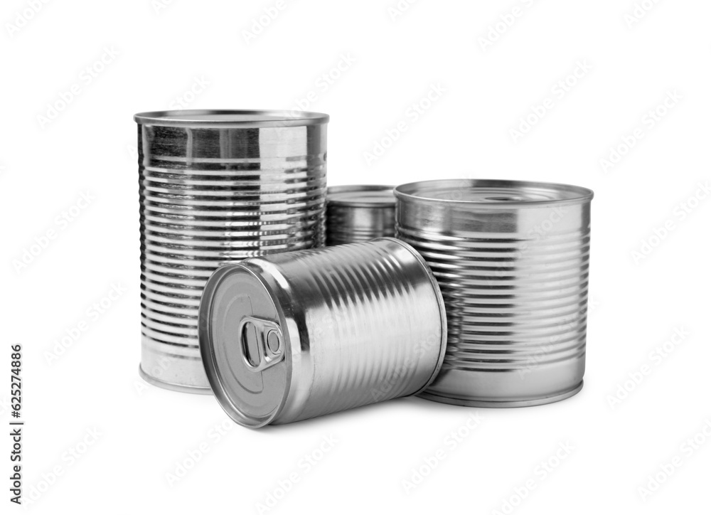 Many closed tin cans isolated on white Many closed tin cans isolated on white