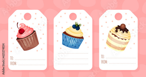 Tasty Cupcake Tag Design with Sweet Dessert Vector Template