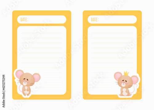 Note and Reminder Card with Cute Little Mouse Vector Template
