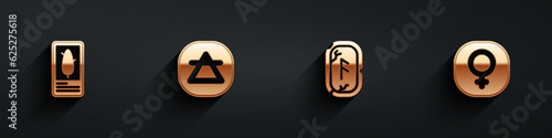 Set Tarot cards, Air element, Magic runes and Venus icon with long shadow. Vector