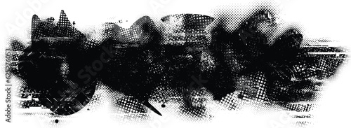 Glitch distorted grange shape . Noise grungy logo . Trendy defect error shapes . Glitched frame .Grunge textured . Distressed effect .Vector shapes with a halftone dots screen print texture.