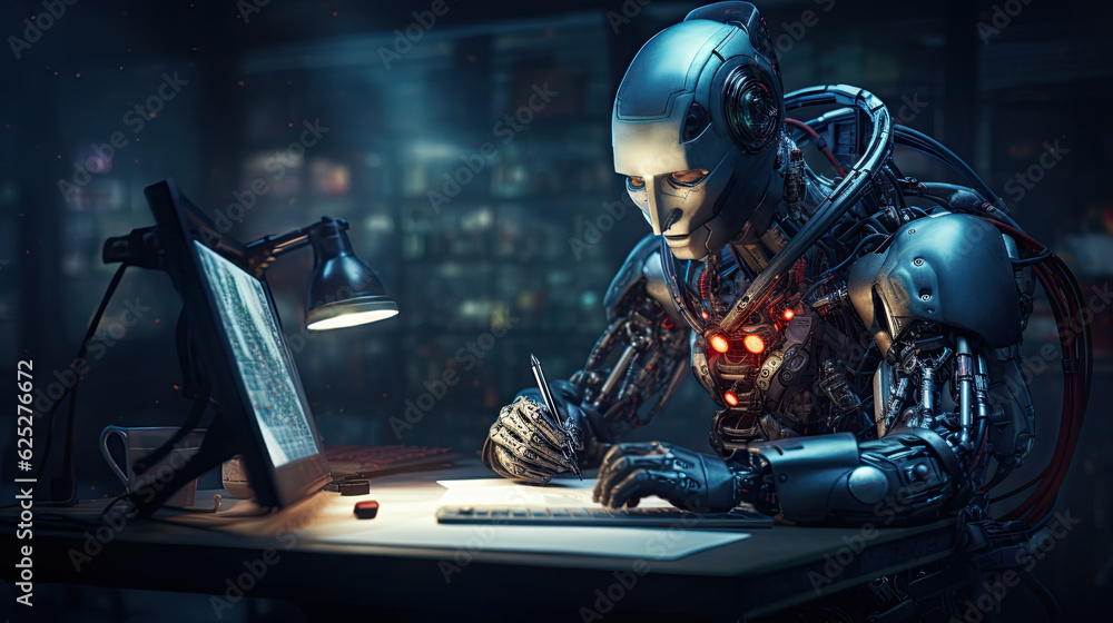 Robot writing. Generative AI Robot writing. Generative AI