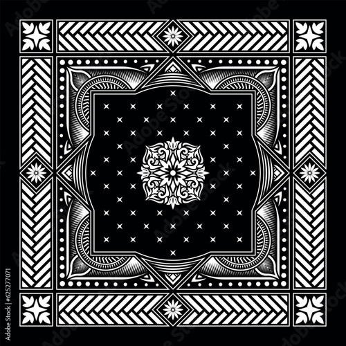 Simple Bandana decorated with white geometric pattern ornament lines that can be applied to scarf, kerchief, tapestry and more fabrics with various colors
