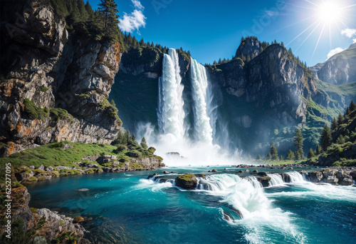 Beautiful waterfall landscape in the morning 