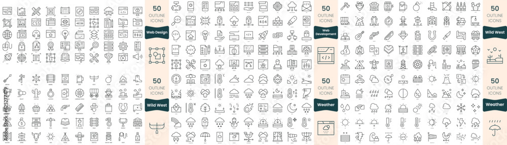 300 thin line icons bundle. In this set include weather, web design, web development, wild west 300 thin line icons bundle. In this set include weather, web design, web development, wild west