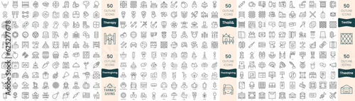 300 thin line icons bundle. In this set include textile, thailand, thanksgiving, theatre, therapy photo