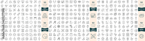 300 thin line icons bundle. In this set include spain, spanish food, speedometer and time, sport equipment photo