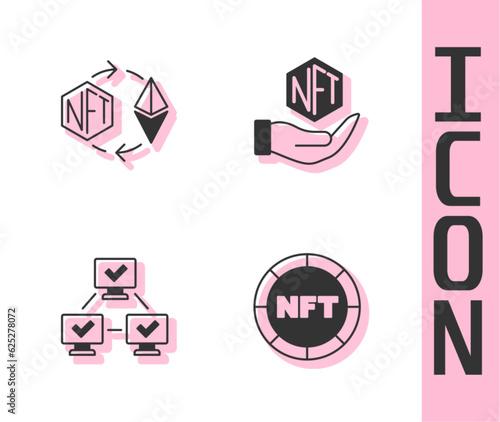 Set NFT Digital crypto art, Ethereum exchange, blockchain technology and icon. Vector