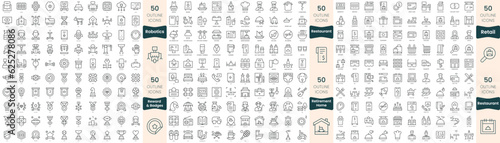 300 thin line icons bundle. In this set include restaurant, retail, retirement home, reward and badges, robotics © Hondicone