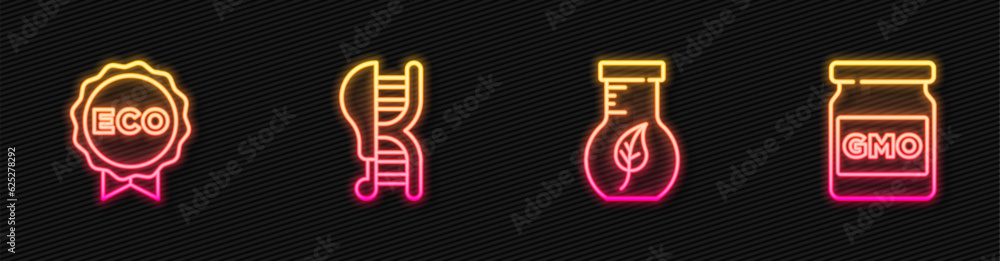 Set line Test tube and flask, Label for eco healthy food, Genetically modified chicken and GMO. Glowing neon icon. Vector Set line Test tube and flask, Label for eco healthy food, Genetically modified chicken and GMO. Glowing neon icon. Vector