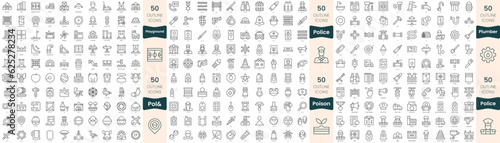 300 thin line icons bundle. In this set include playground, plumber, poison, poland, police