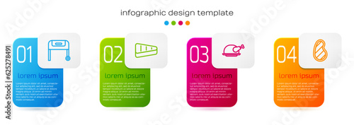 Set line Barbecue grill, Steak meat, Roasted turkey or chicken and . Business infographic template. Vector
