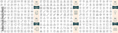 300 thin line icons bundle. In this set include literature, location, login, logistics, lottery