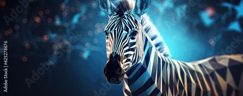 Zebra animal dark wallpaper with bokeh and lights   nature panorama. Generative Ai.