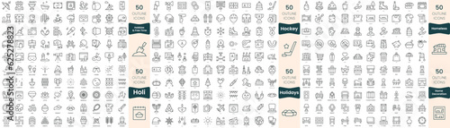 300 thin line icons bundle. In this set include hobbies and free time, hockey, holi, holidays, home decoration, homeless #625278823