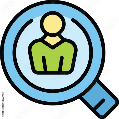 Magnifying client icon outline vector. Customer people. Find audience color flat