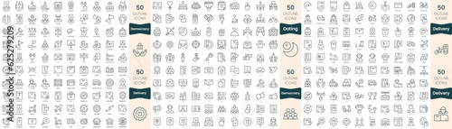 300 thin line icons bundle. In this set include dating, delivery, democracy