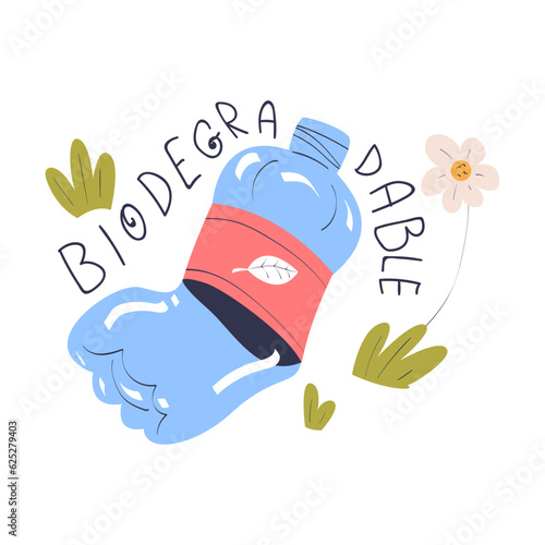 Biodegradable Plastic Bottle as Ecology and Planet Preservation Vector Illustration