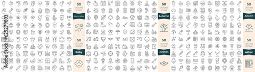 300 thin line icons bundle. In this set include autumn nature, autumn, aviation, aztec, baby © Hondicone