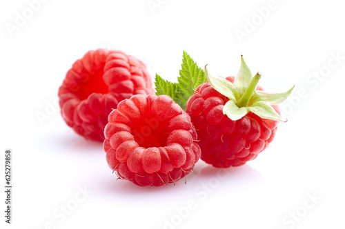 Raspberry with leaves  in closeup