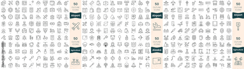 300 thin line icons bundle. In this set include agriculture, airport, alaska 300 thin line icons bundle. In this set include agriculture, airport, alaska