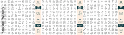 300 thin line icons bundle. In this set include 24 hours service, 80s, 90s, abstract product, accounting