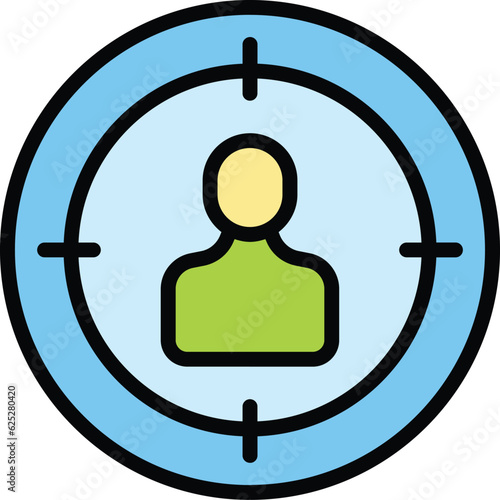Focus customer icon outline vector. Client target. Market audience color flat
