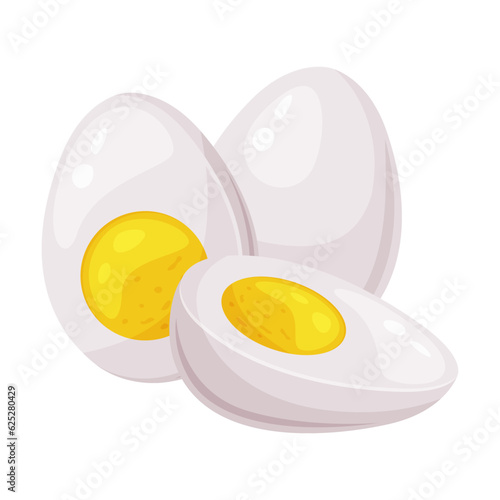 Boiled Egg Half with White and Yellow Yolk Vector Illustration