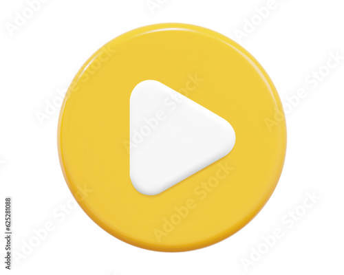 3d yellow play button icon. Symbol to watch tv, video, movie,live stream. Stock vector illustration on isolated background.